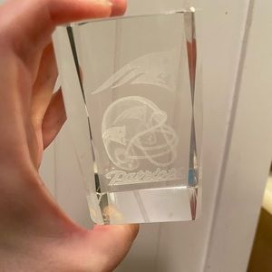 Patriots Glass Cube with Case — NOTE: NOT PURPLE (case is purple)